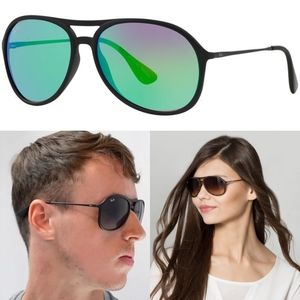 Rayban Pilot Aviators - matte black & chameleon blue/green
